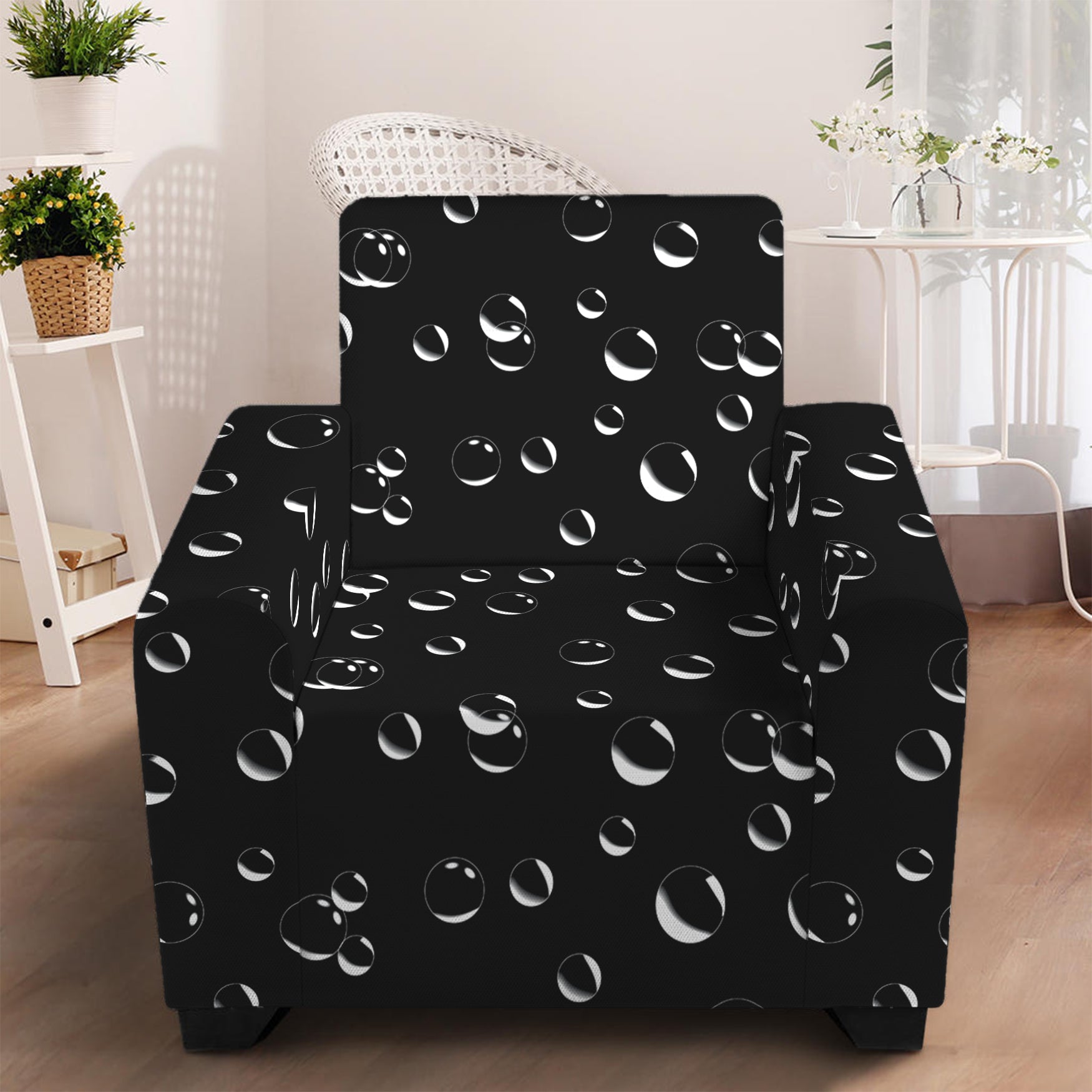 Black And White Bubble Pattern Print Armchair Slipcover