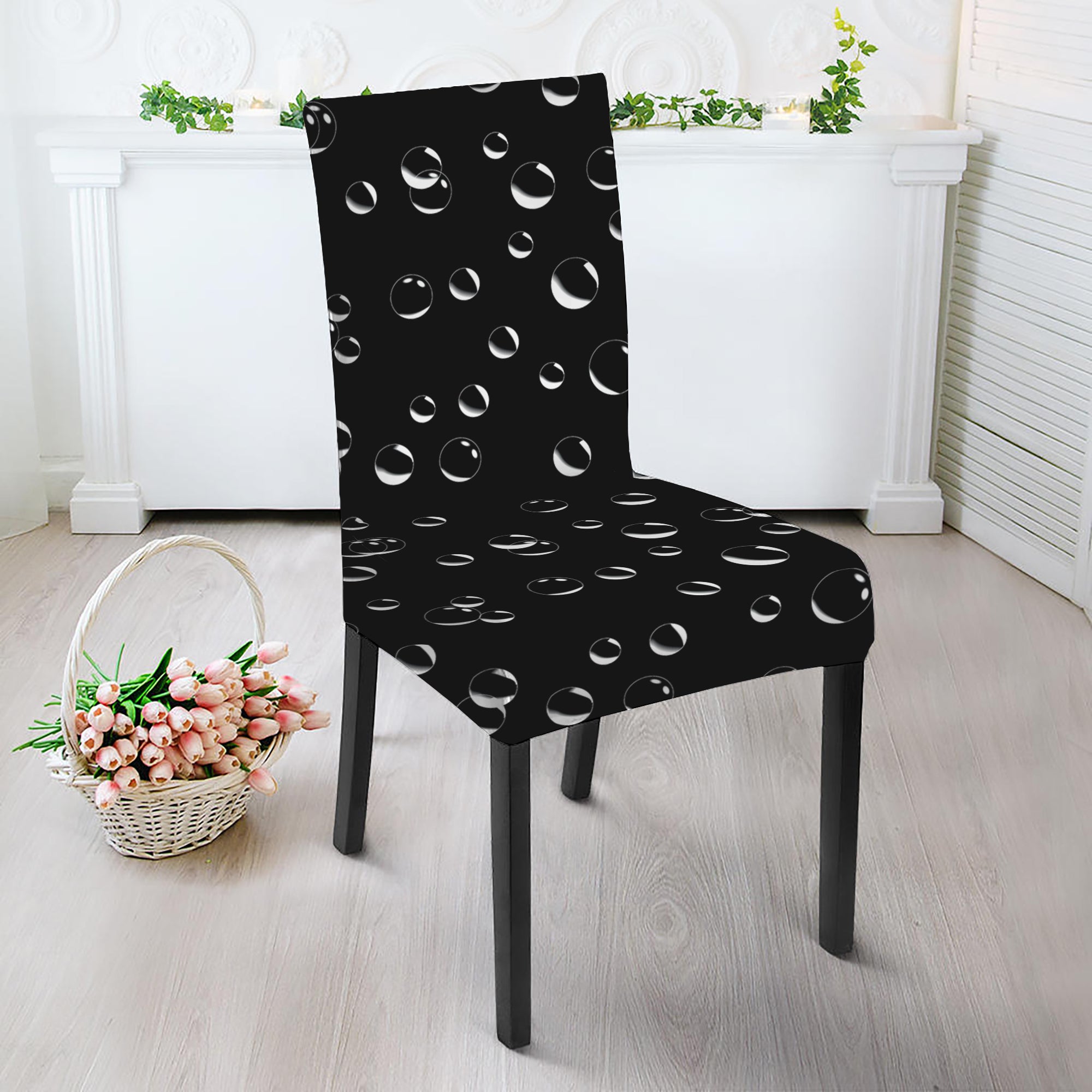 Black And White Bubble Pattern Print Dining Chair Slipcover