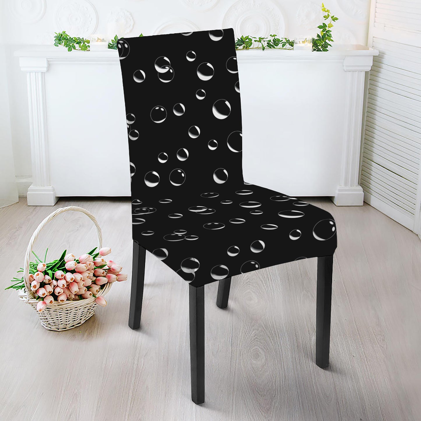 Black And White Bubble Pattern Print Dining Chair Slipcover