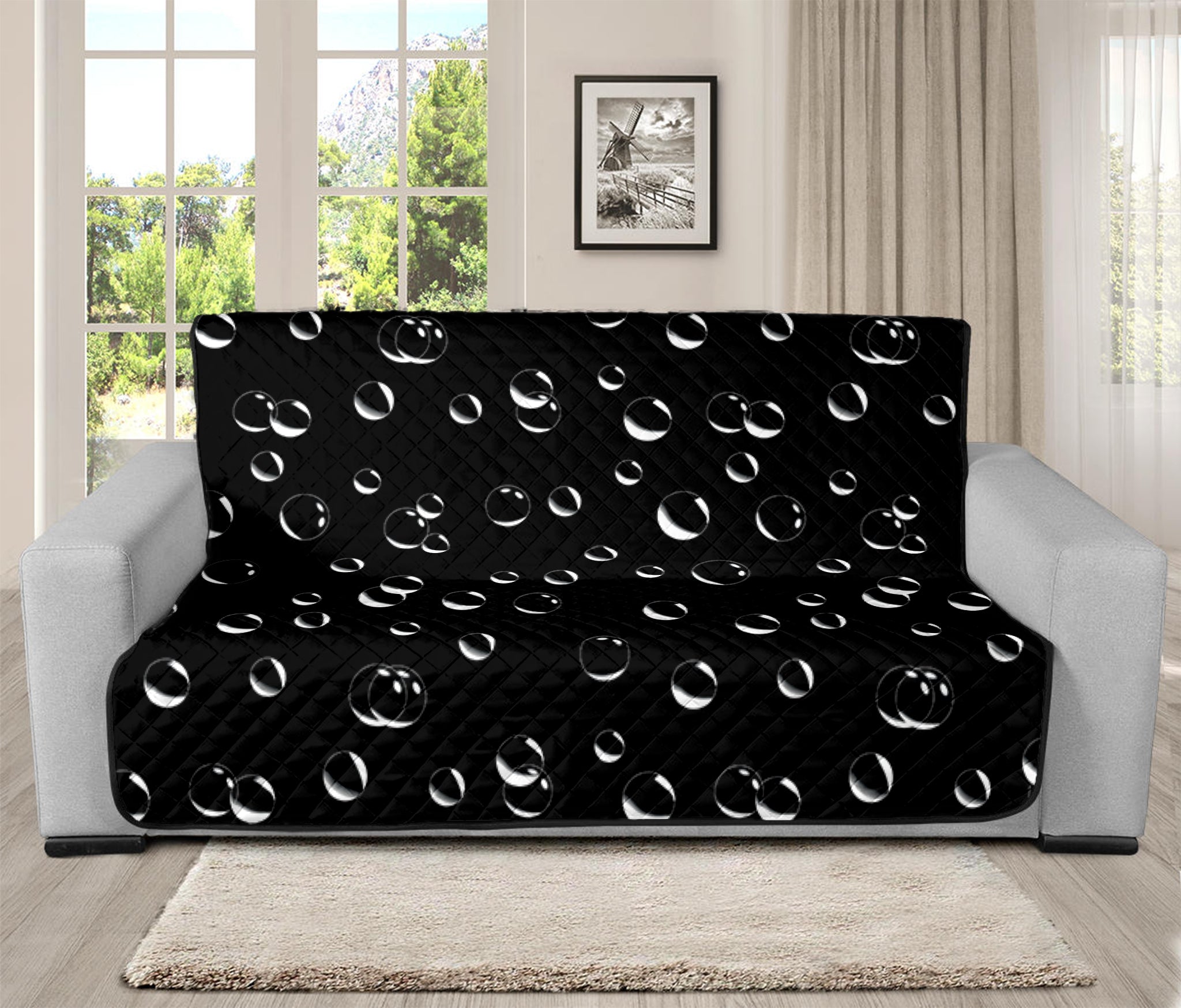 Black And White Bubble Pattern Print Futon Protector