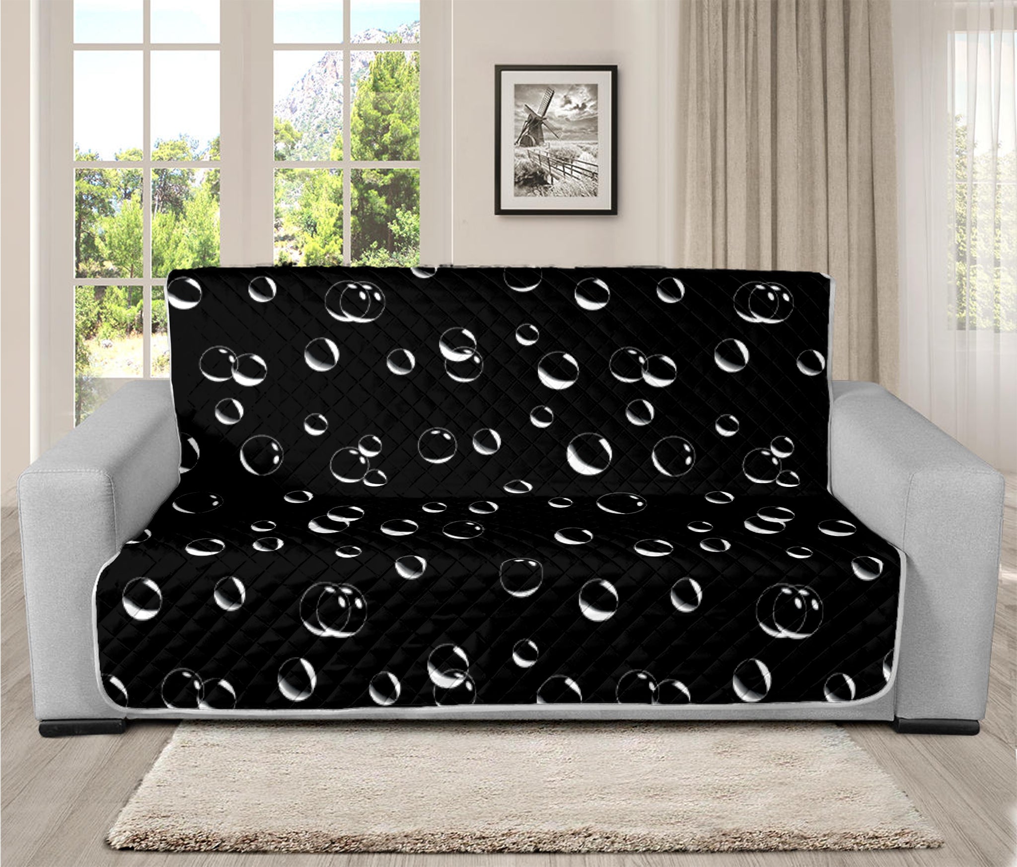 Black And White Bubble Pattern Print Futon Protector