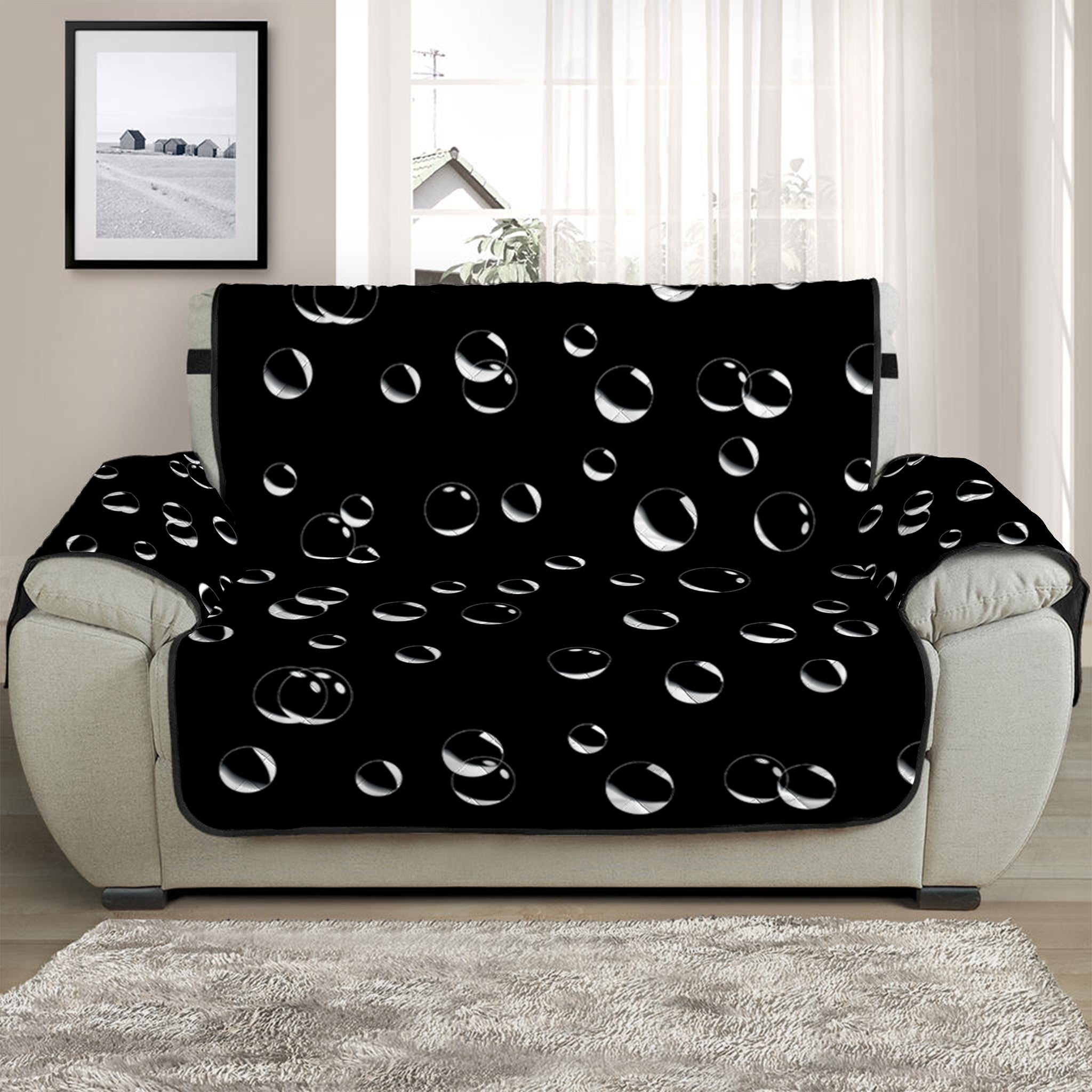 Black And White Bubble Pattern Print Half Sofa Protector