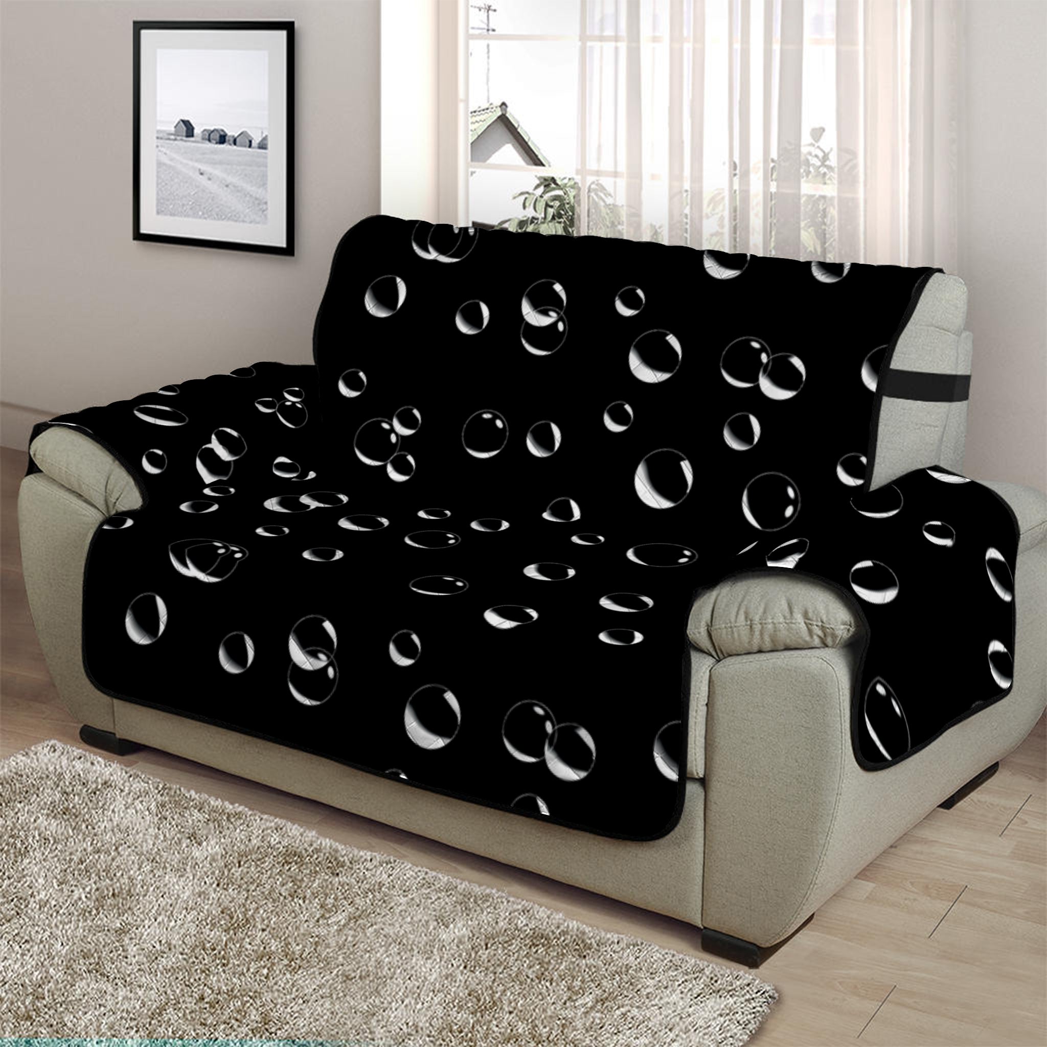 Black And White Bubble Pattern Print Half Sofa Protector