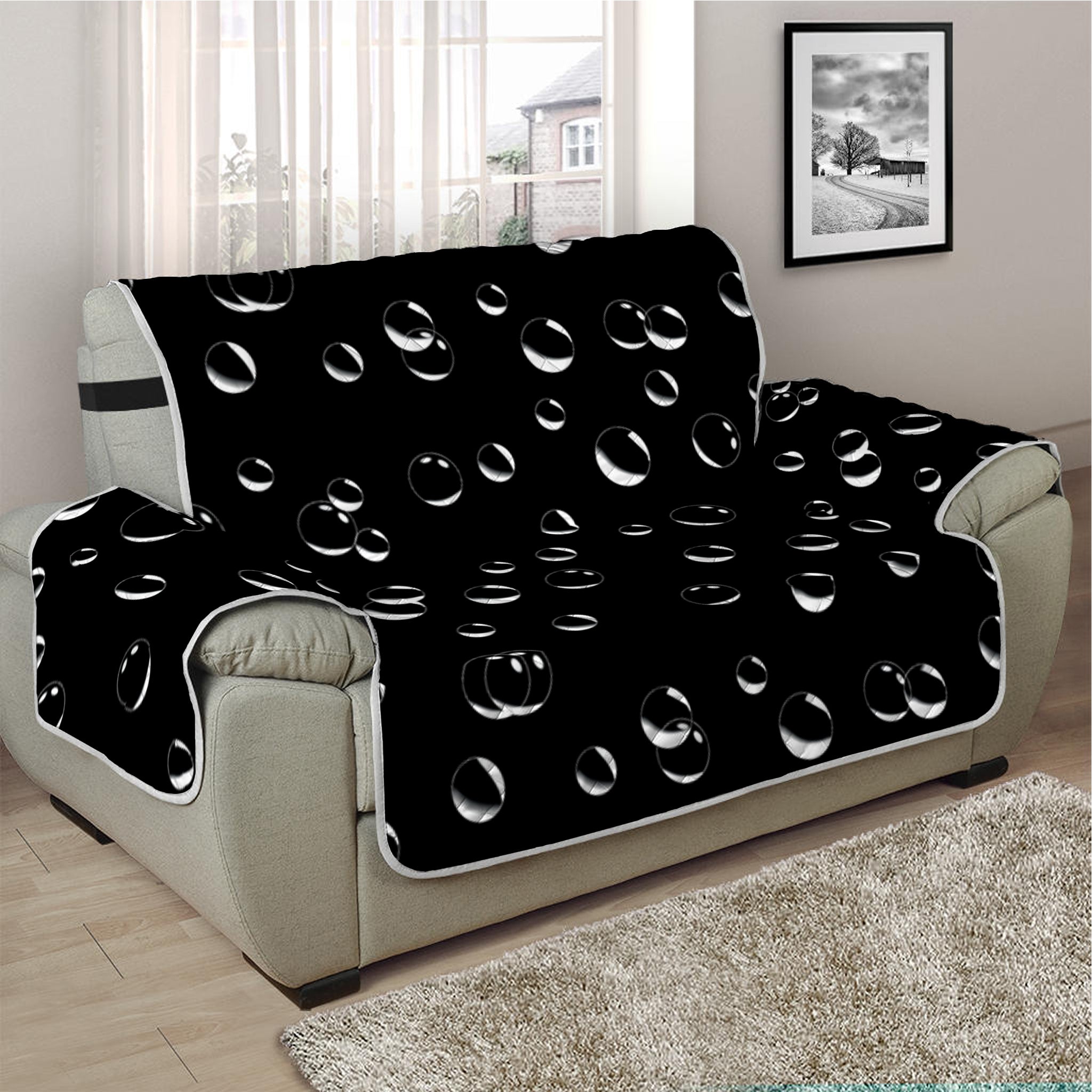 Black And White Bubble Pattern Print Half Sofa Protector