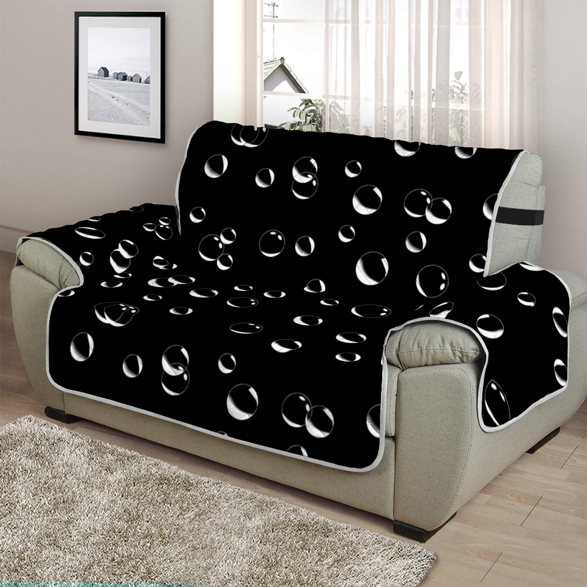 Black And White Bubble Pattern Print Half Sofa Protector