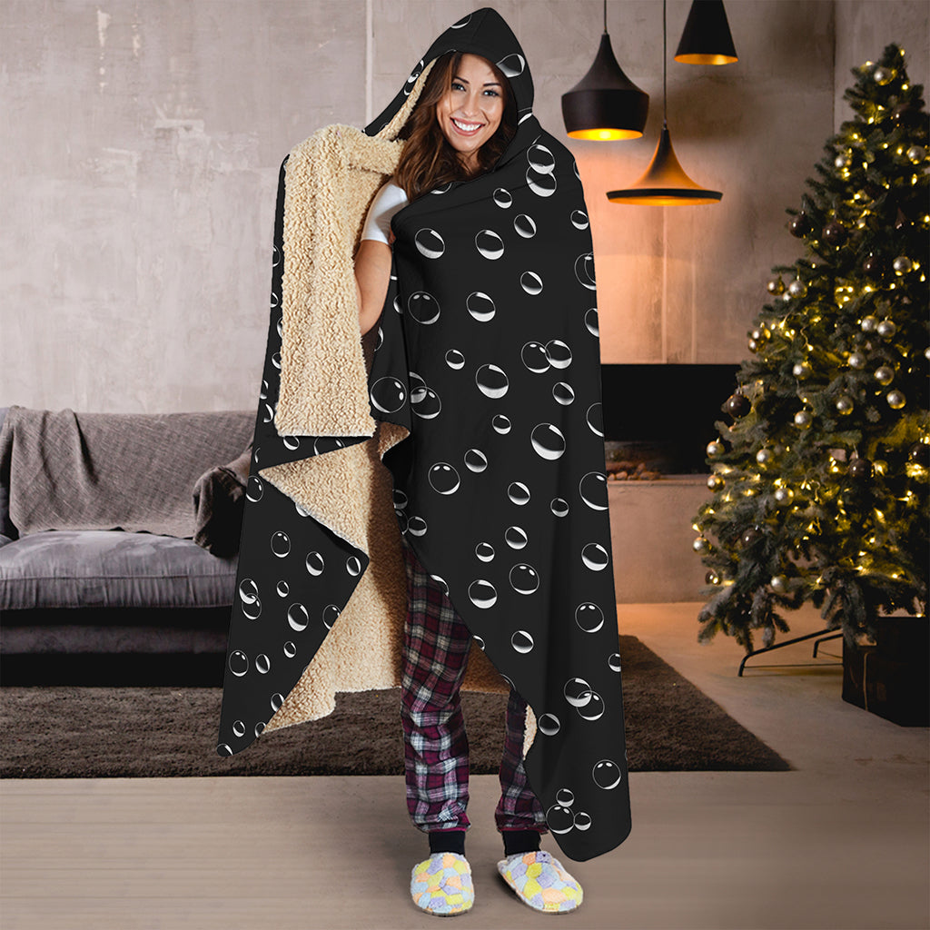 Black And White Bubble Pattern Print Hooded Blanket