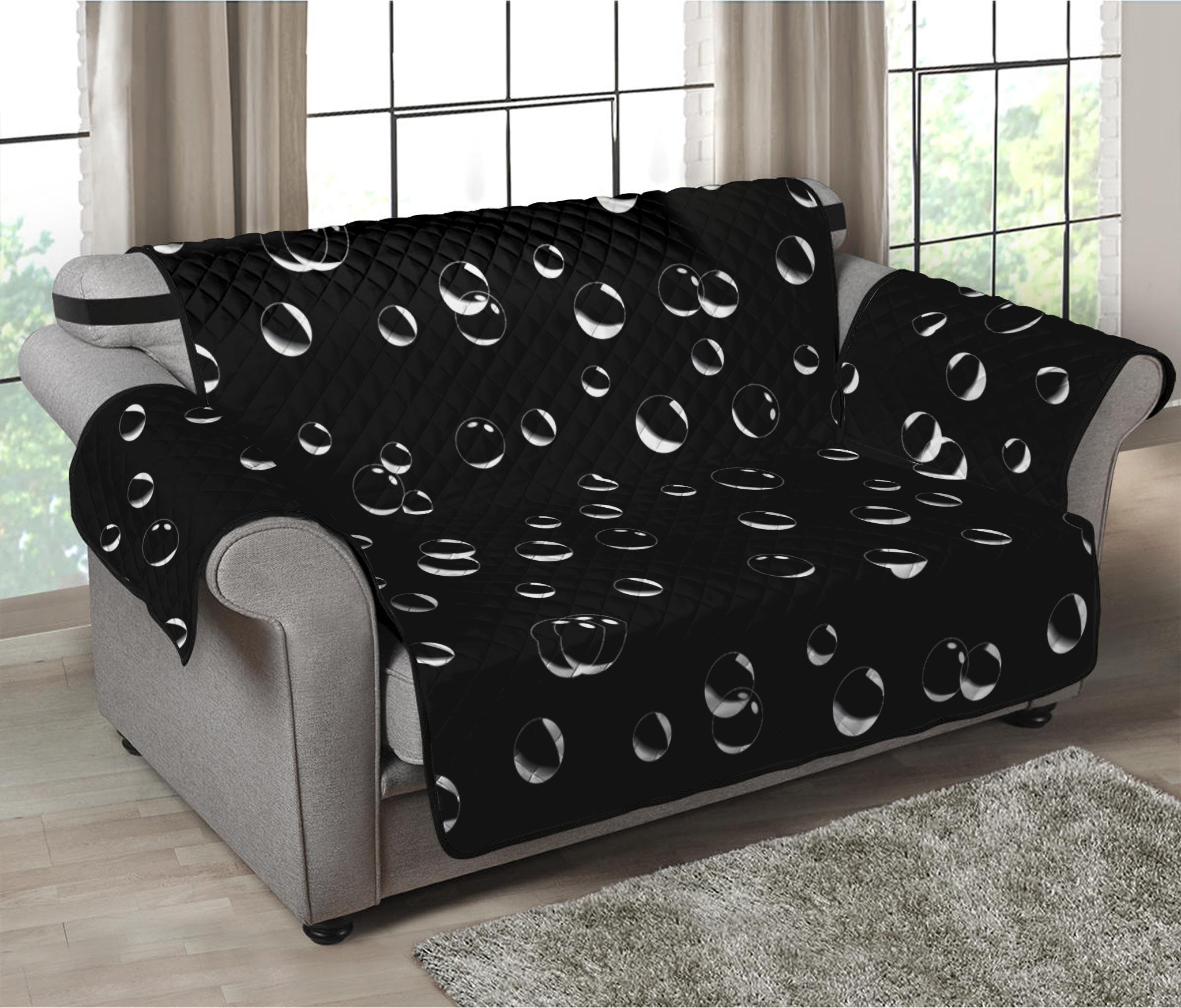 Black And White Bubble Pattern Print Loveseat Protector