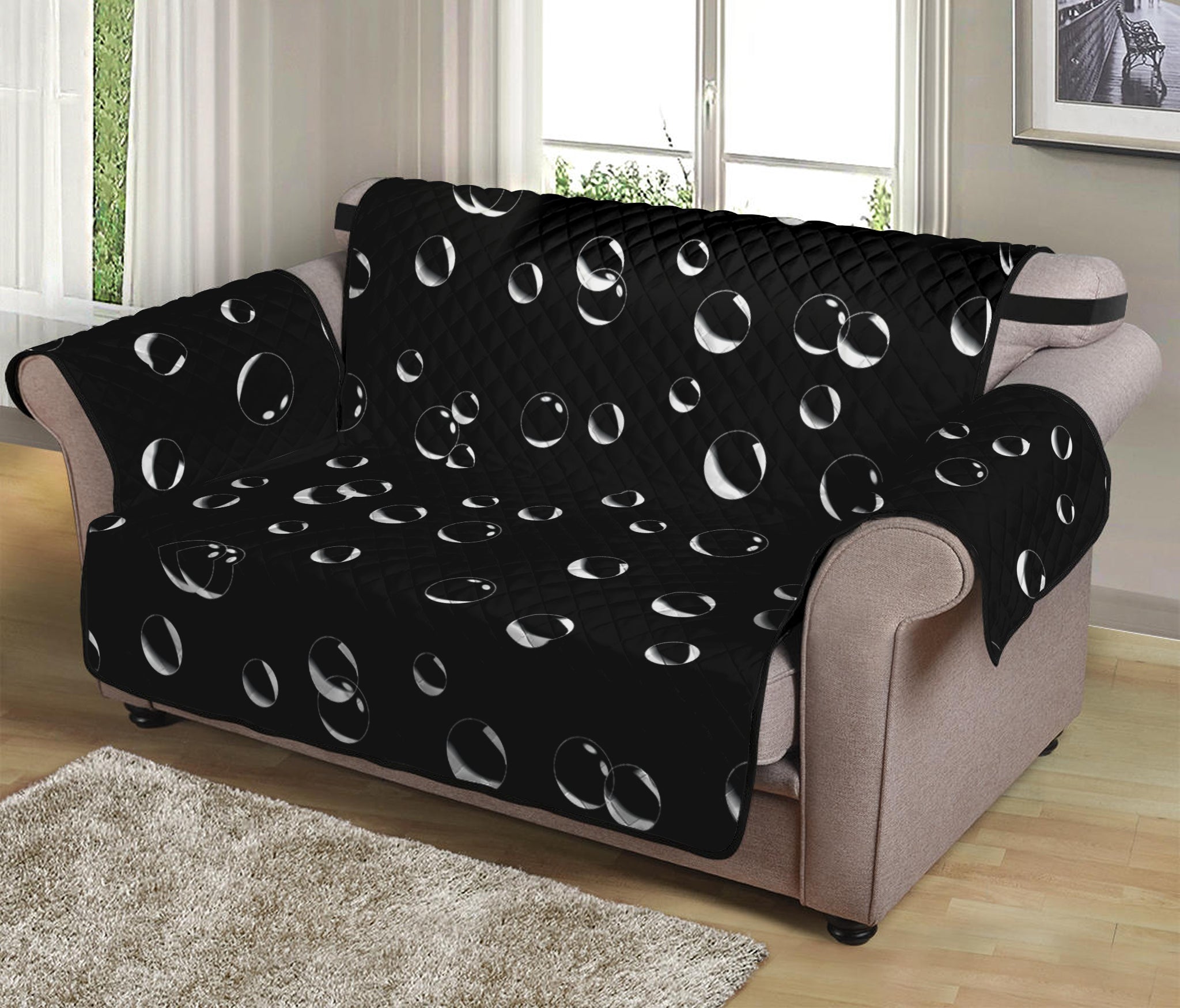 Black And White Bubble Pattern Print Loveseat Protector