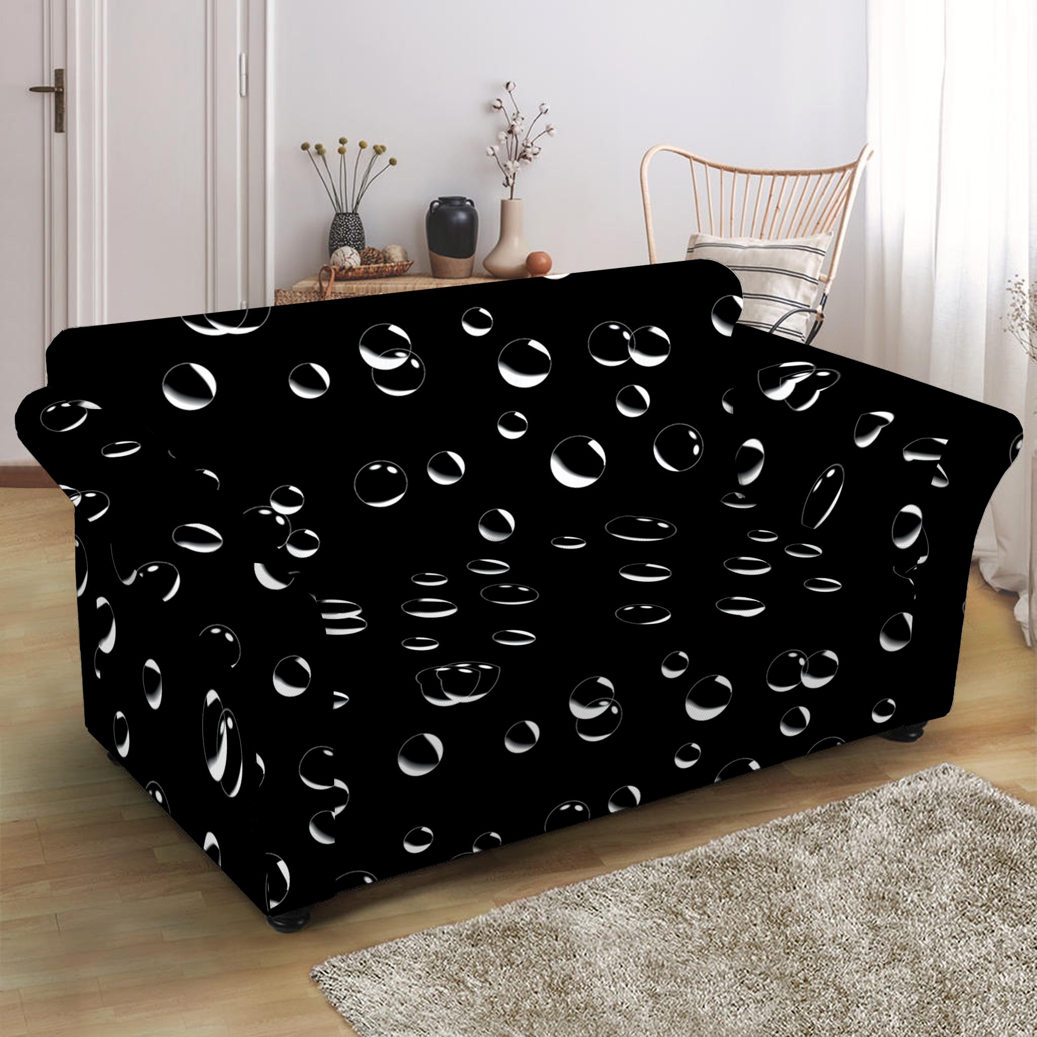 Black And White Bubble Pattern Print Loveseat Slipcover