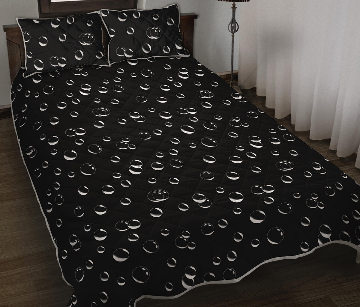 Black And White Bubble Pattern Print Quilt Bed Set