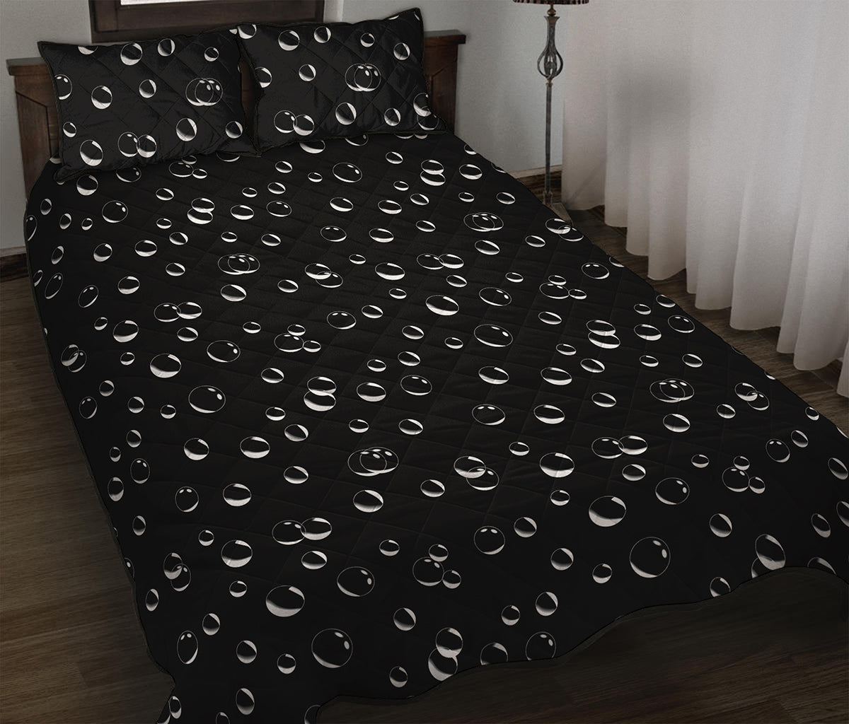 Black And White Bubble Pattern Print Quilt Bed Set