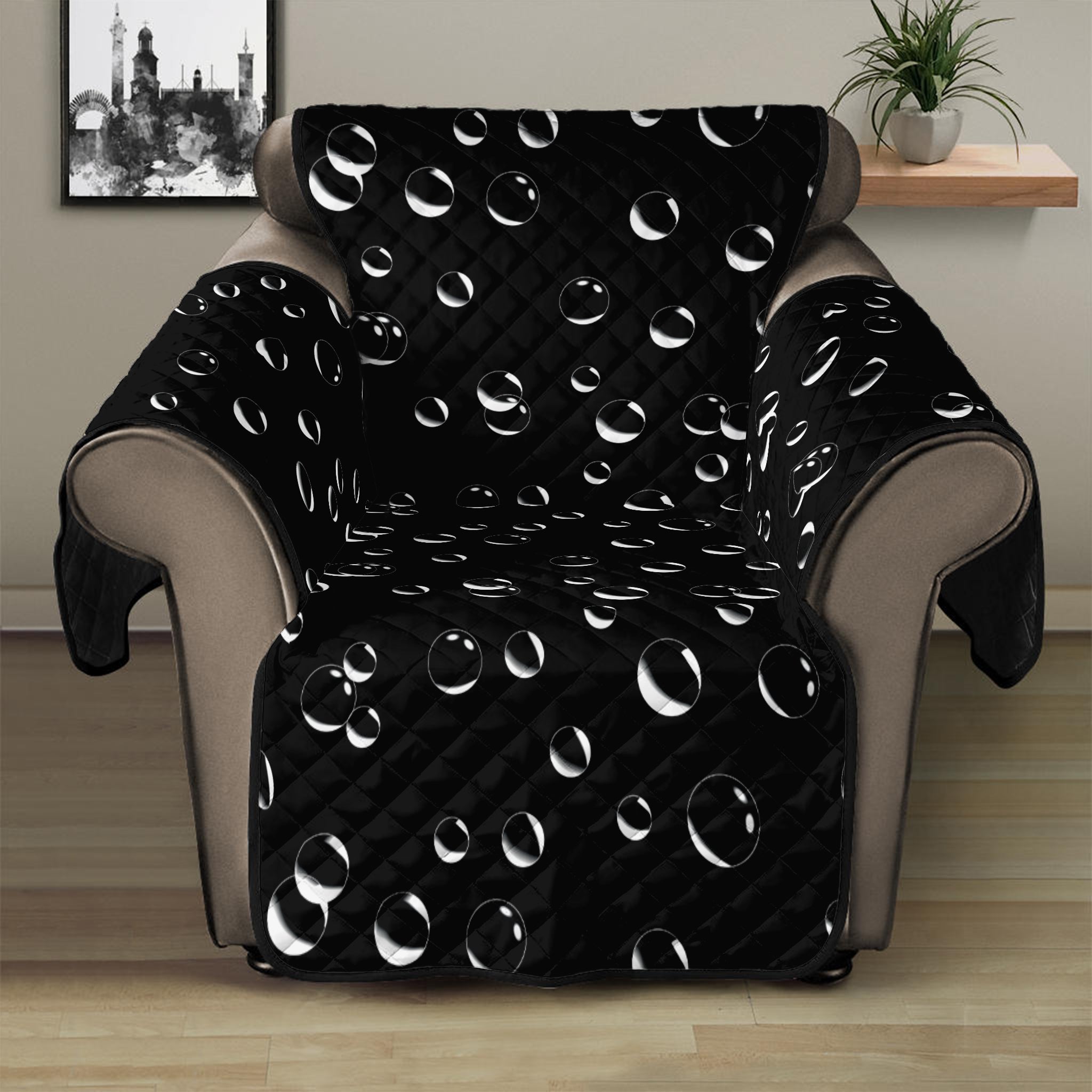 Black And White Bubble Pattern Print Recliner Protector