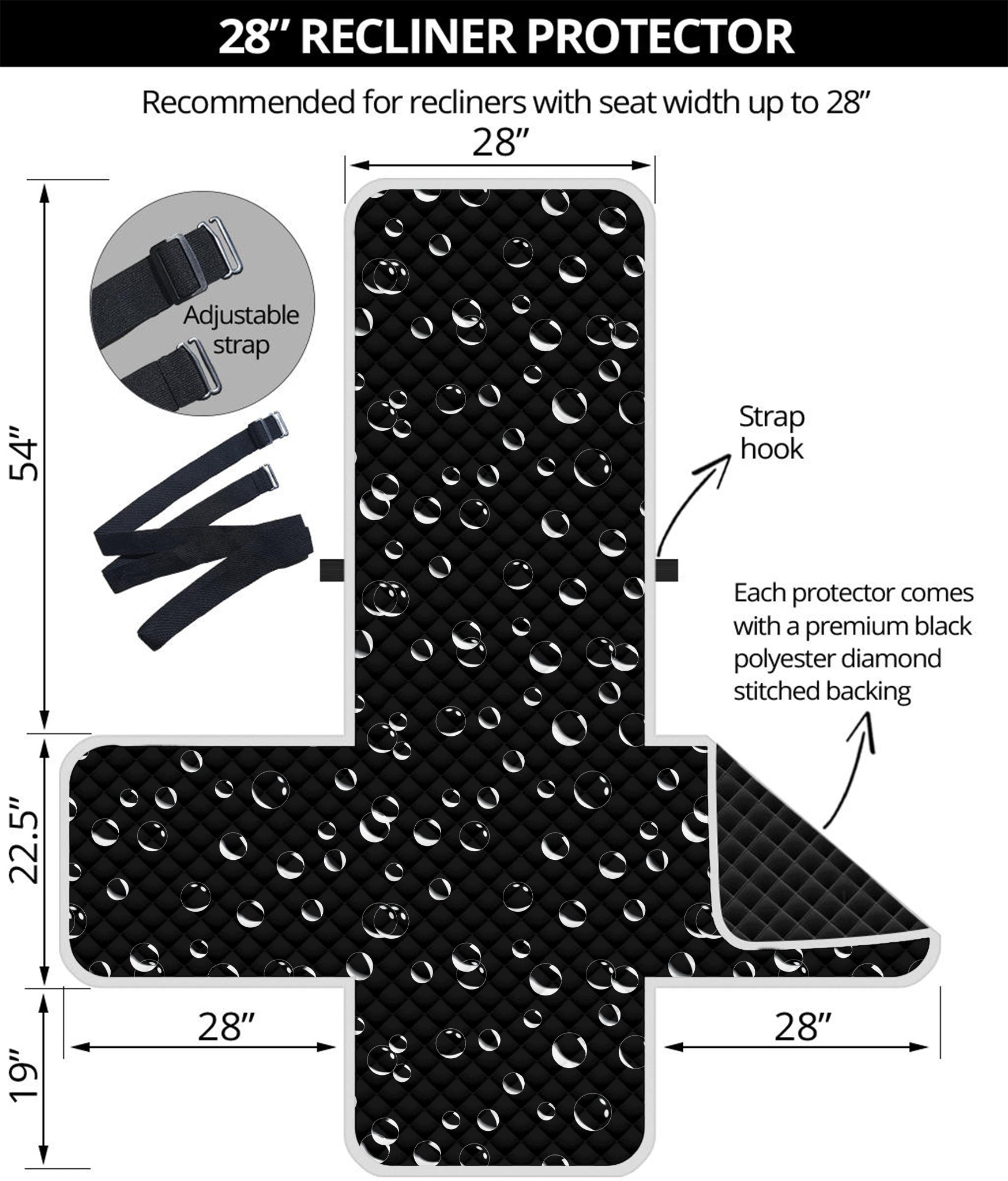 Black And White Bubble Pattern Print Recliner Protector