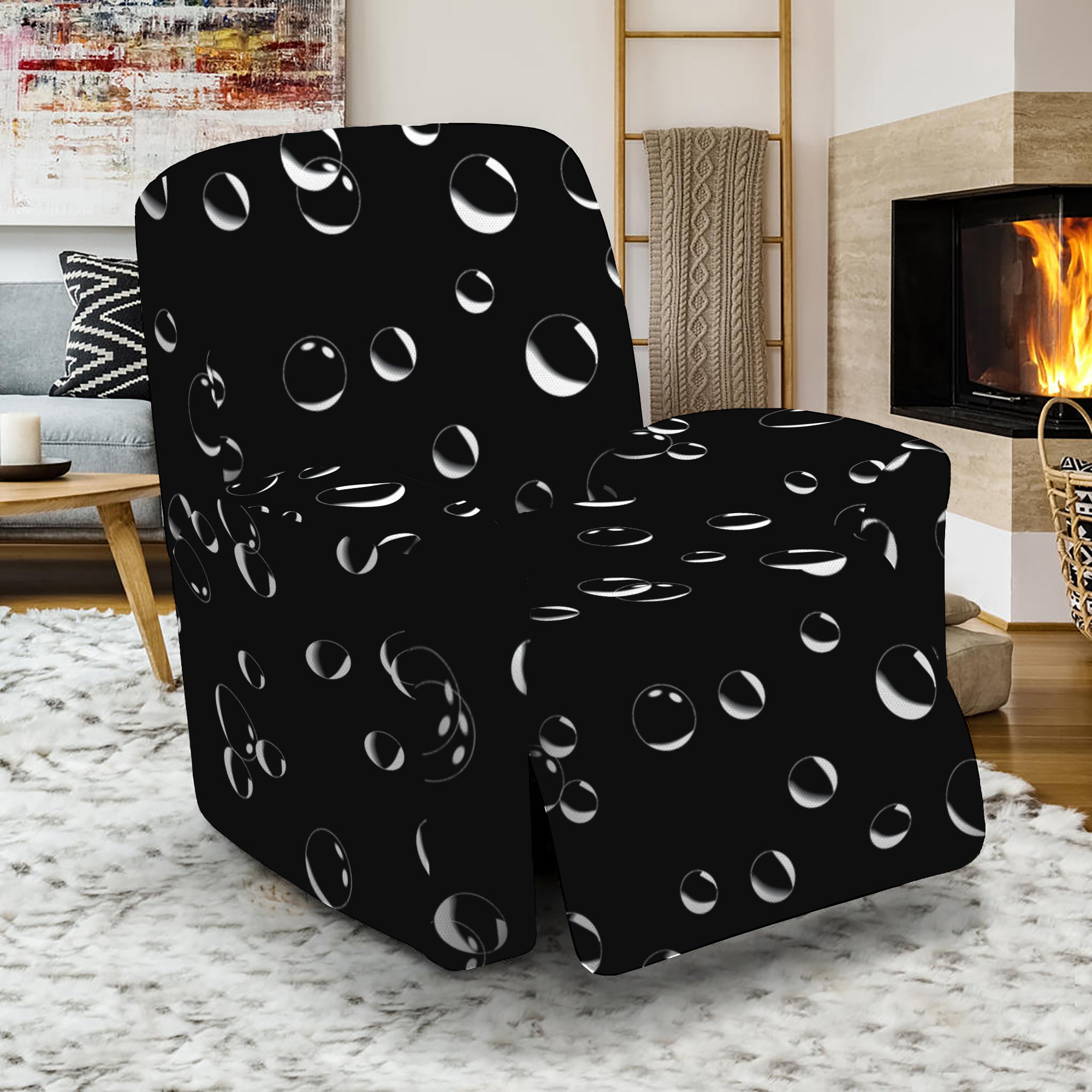 Black And White Bubble Pattern Print Recliner Slipcover