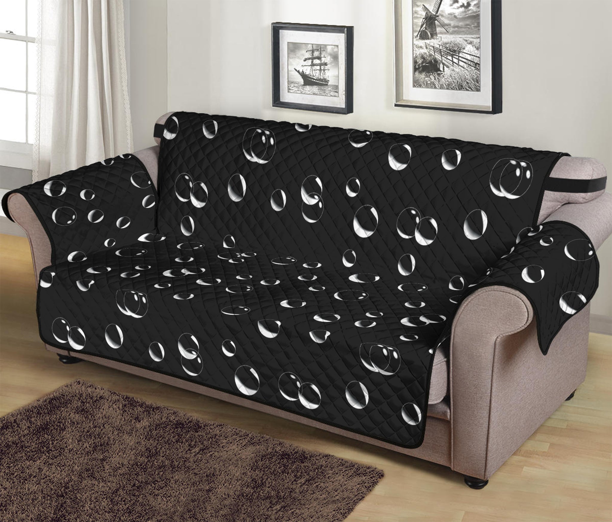 Black And White Bubble Pattern Print Sofa Protector