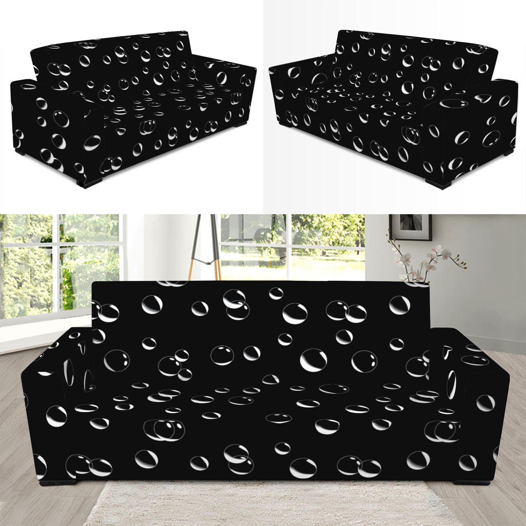 Black And White Bubble Pattern Print Sofa Slipcover