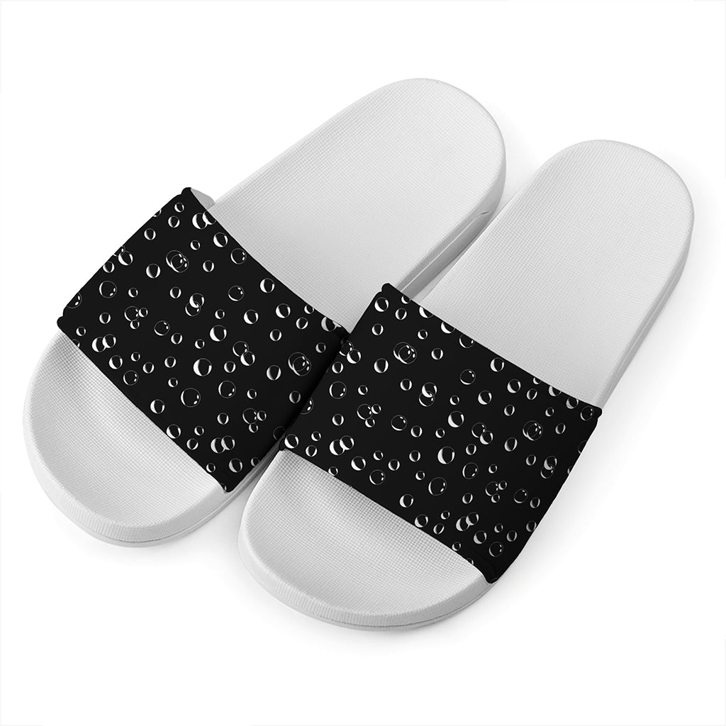 Black And White Bubble Pattern Print White Slide Sandals