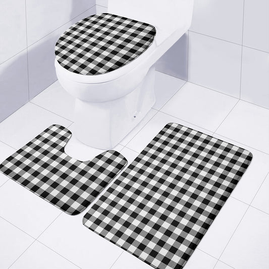 Black And White Buffalo Plaid Print 3 Piece Bath Mat Set