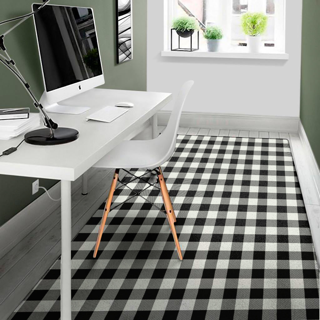Black And White Buffalo Plaid Print Area Rug