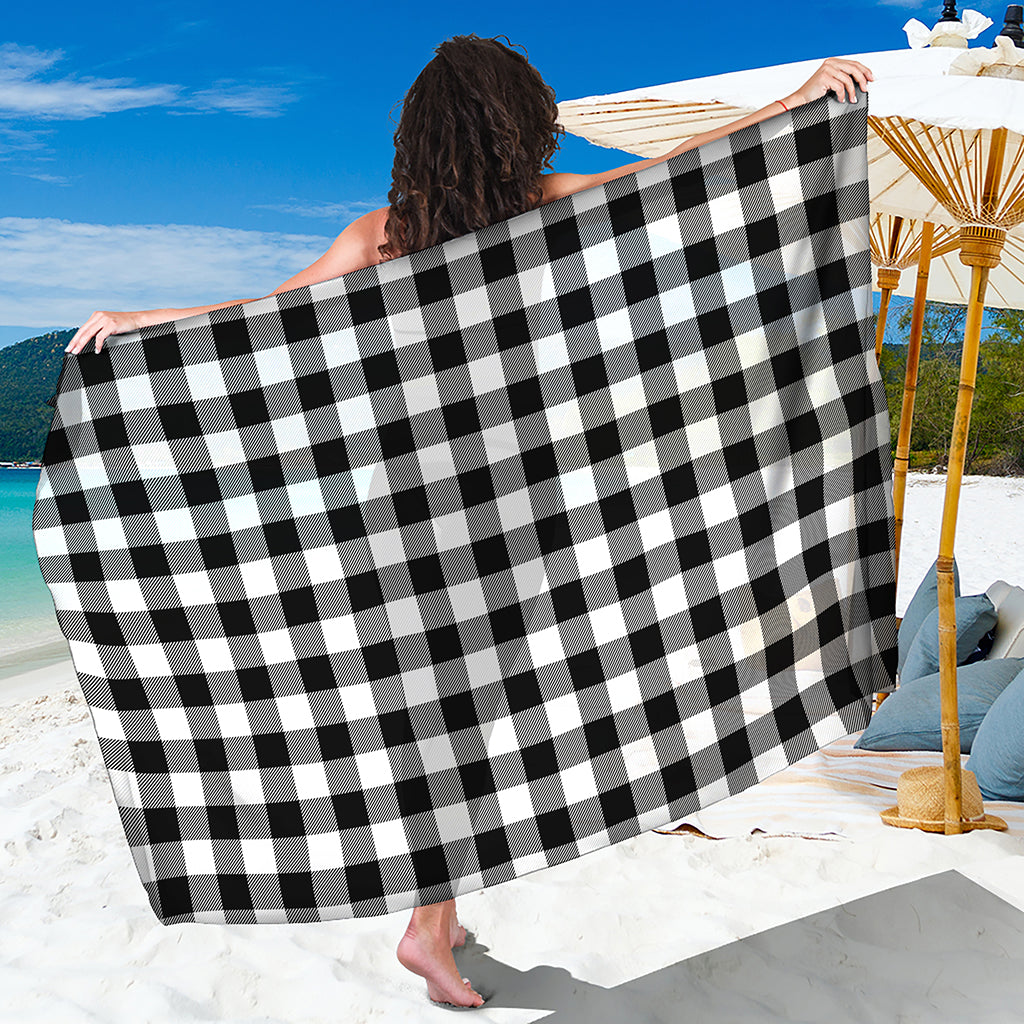 Black And White Buffalo Plaid Print Beach Sarong Wrap