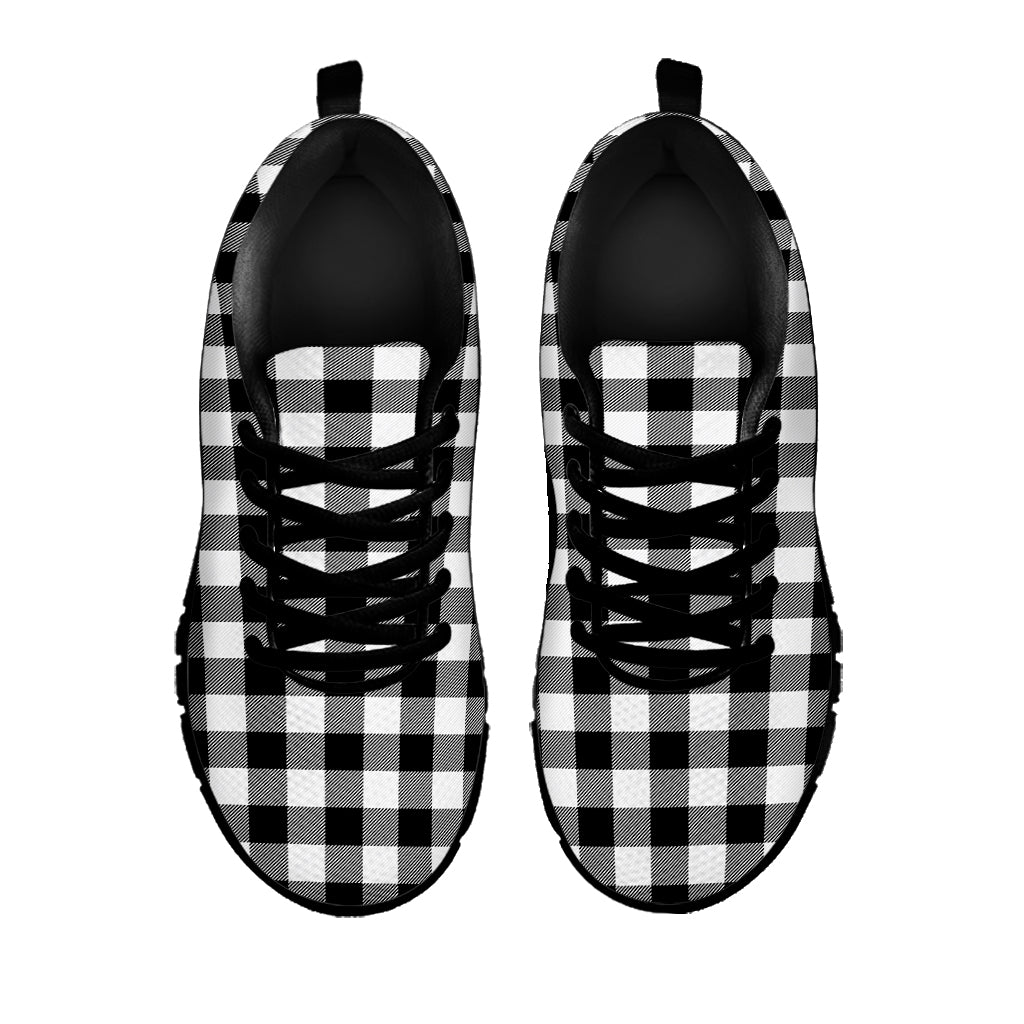 Black And White Buffalo Plaid Print Black Sneakers