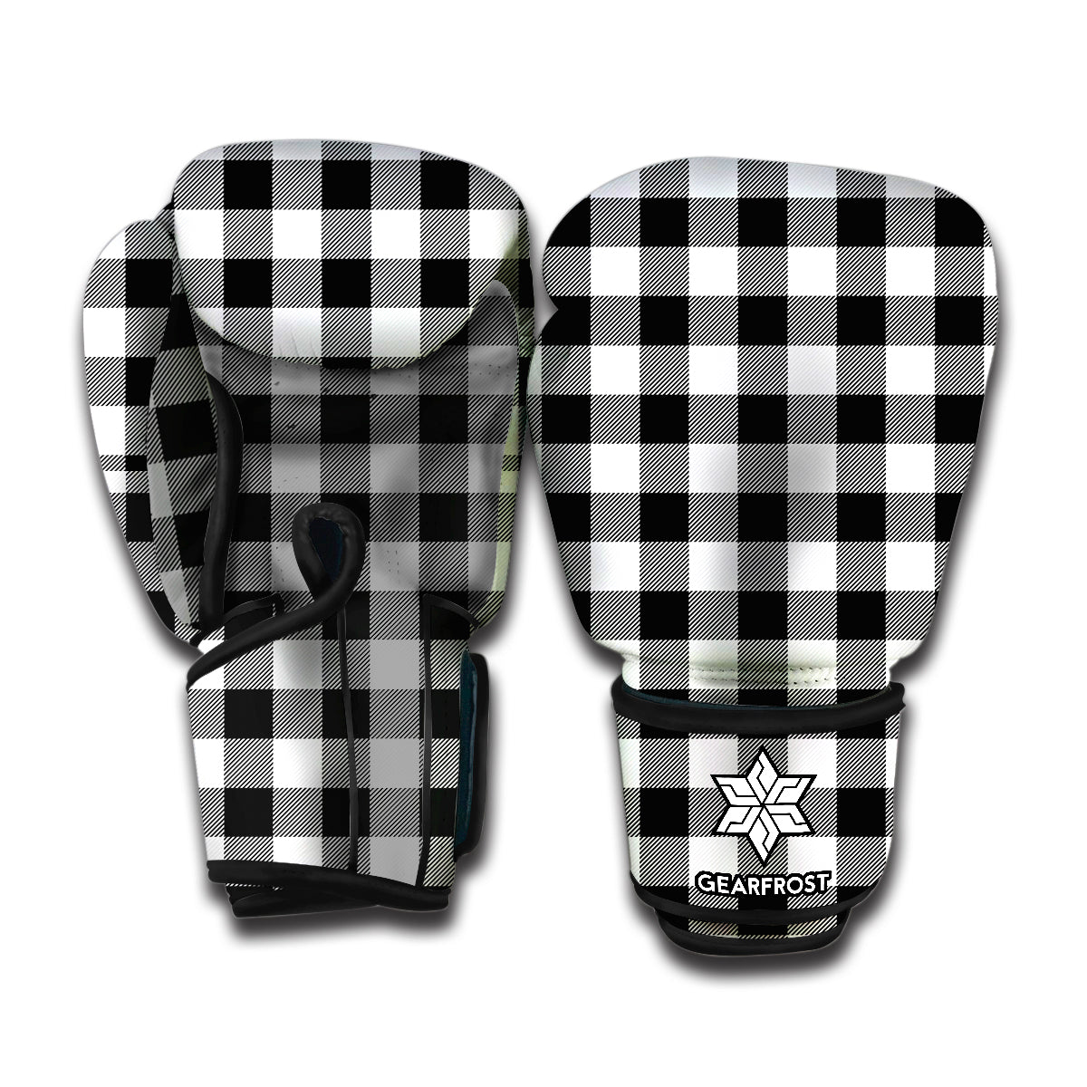 Black And White Buffalo Plaid Print Boxing Gloves
