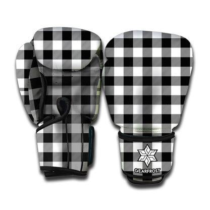 Black And White Buffalo Plaid Print Boxing Gloves