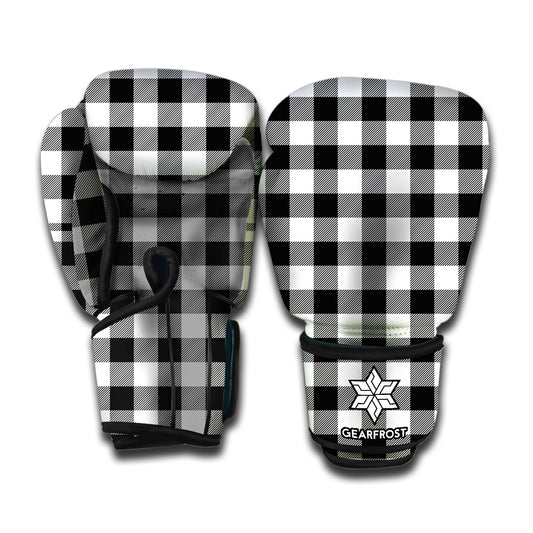 Black And White Buffalo Plaid Print Boxing Gloves