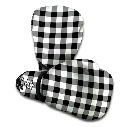 Black And White Buffalo Plaid Print Boxing Gloves