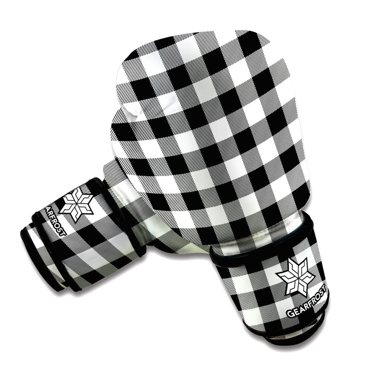 Black And White Buffalo Plaid Print Boxing Gloves