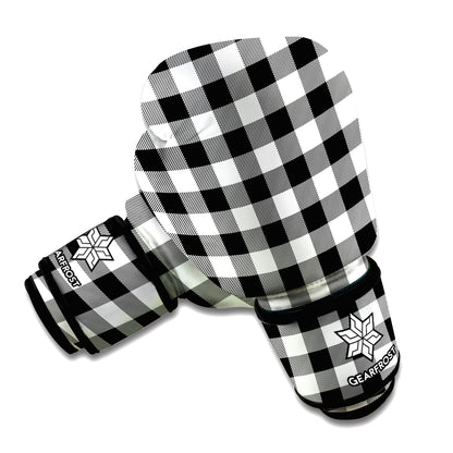 Black And White Buffalo Plaid Print Boxing Gloves