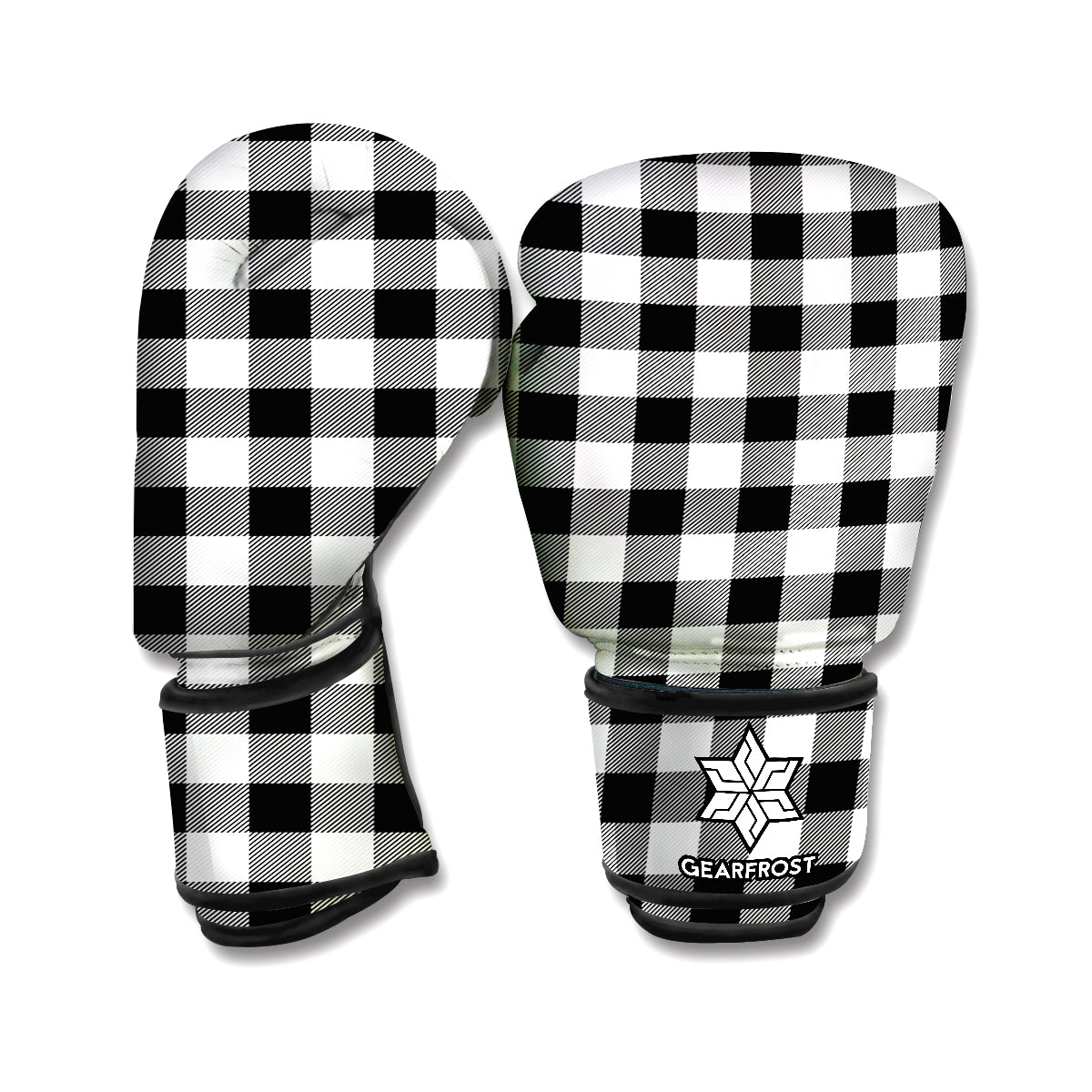 Black And White Buffalo Plaid Print Boxing Gloves