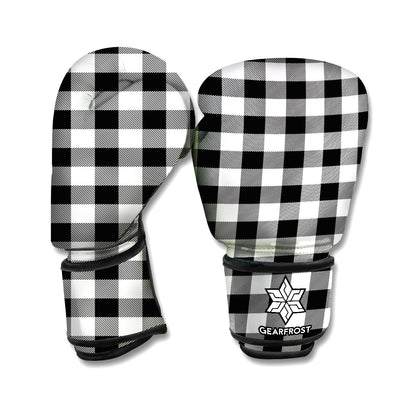 Black And White Buffalo Plaid Print Boxing Gloves