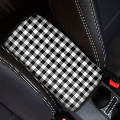 Black And White Buffalo Plaid Print Car Center Console Cover