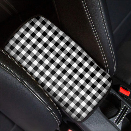 Black And White Buffalo Plaid Print Car Center Console Cover