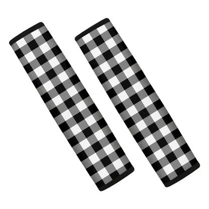 Black And White Buffalo Plaid Print Car Seat Belt Covers