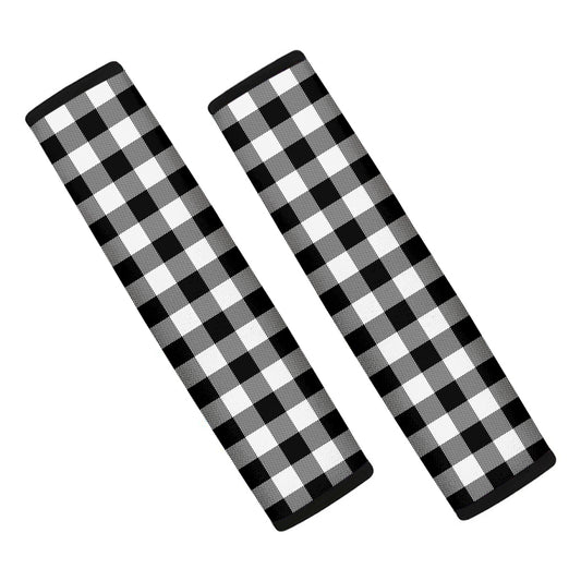 Black And White Buffalo Plaid Print Car Seat Belt Covers