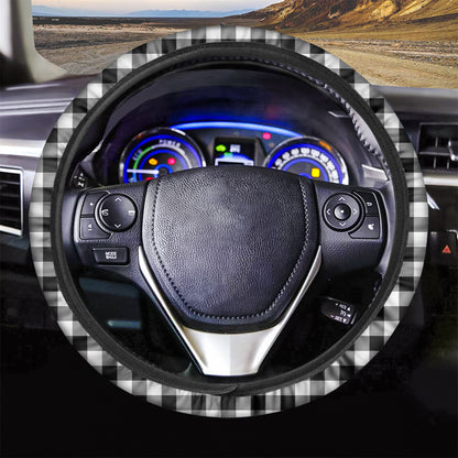 Black And White Buffalo Plaid Print Car Steering Wheel Cover