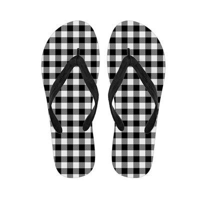 Black And White Buffalo Plaid Print Flip Flops