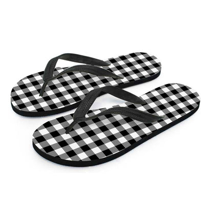 Black And White Buffalo Plaid Print Flip Flops
