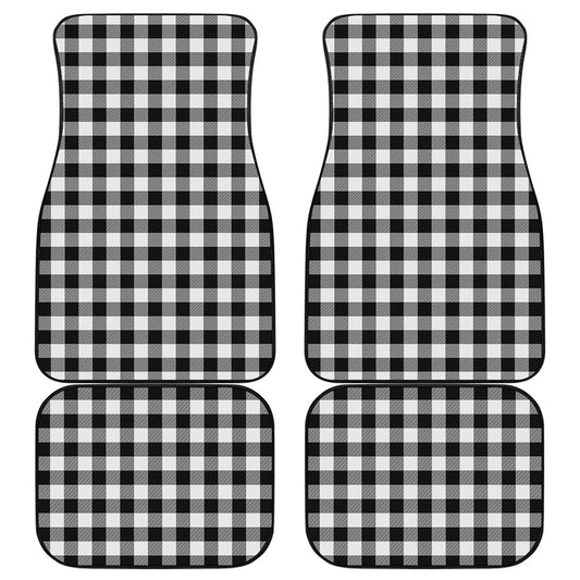 Black And White Buffalo Plaid Print Front and Back Car Floor Mats