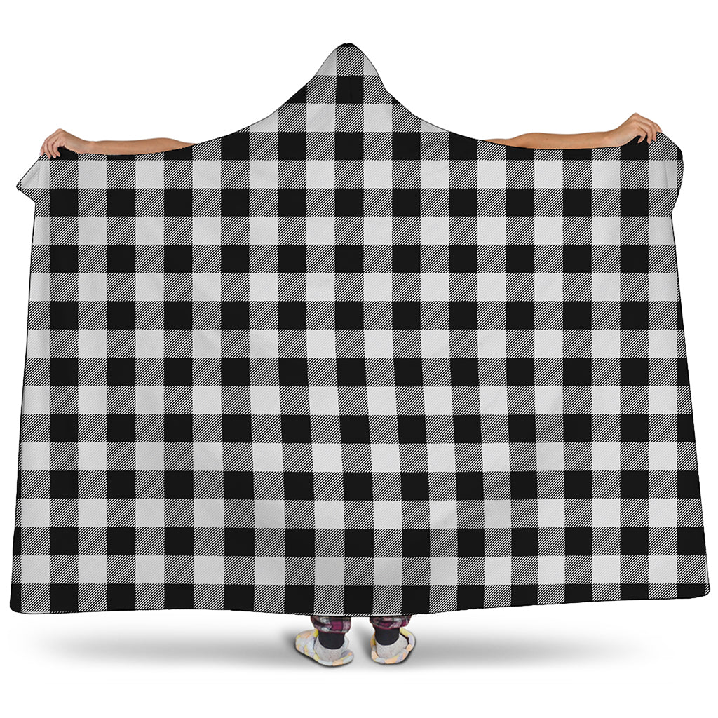 Black And White Buffalo Plaid Print Hooded Blanket