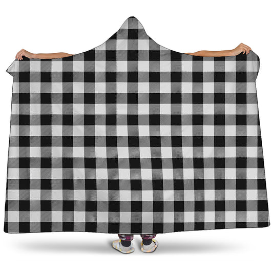 Black And White Buffalo Plaid Print Hooded Blanket