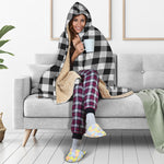 Black And White Buffalo Plaid Print Hooded Blanket