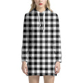 Black And White Buffalo Plaid Print Pullover Hoodie Dress