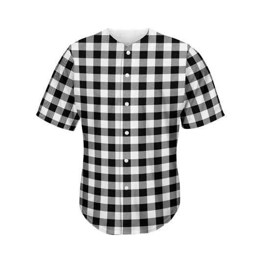 Black And White Buffalo Plaid Print Men's Baseball Jersey