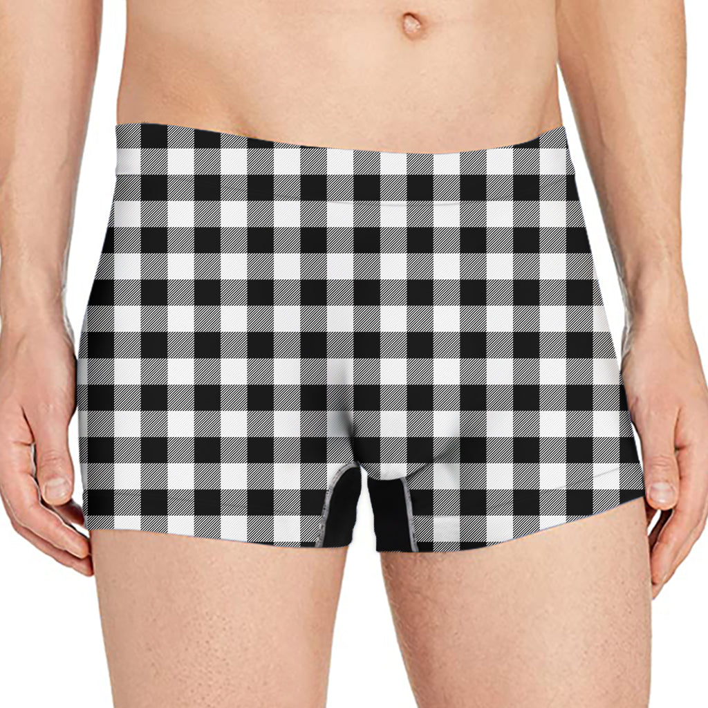 Black And White Buffalo Plaid Print Men's Boxer Briefs