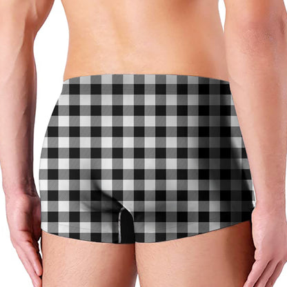 Black And White Buffalo Plaid Print Men's Boxer Briefs