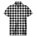 Black And White Buffalo Plaid Print Men's Short Sleeve Shirt