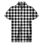Black And White Buffalo Plaid Print Men's Short Sleeve Shirt